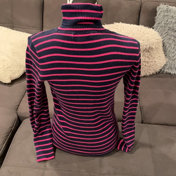 LAUREN RALPH LAUREN Fuchsia & Navy Blue Striped Turtleneck Sweater Size Medium - Picture 4 of 6